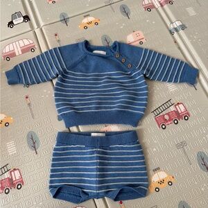 Cloud Island Blue Striped Sweater and Diaper Cover Set